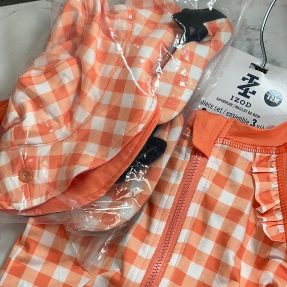 IZOD Gingham Print 3 Piece Rashguard Set - Baby Girl 12 Months - Picture 11 of 11